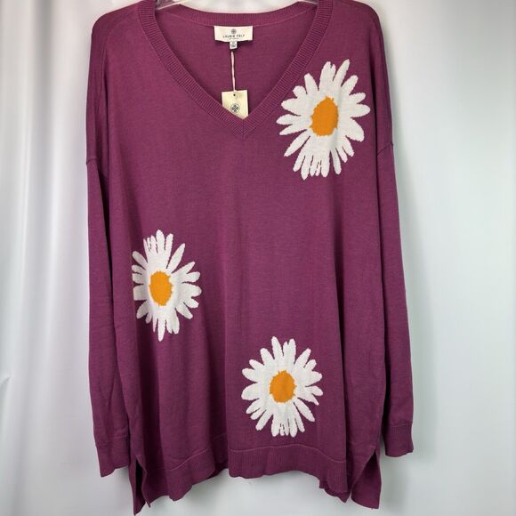 NWT Laurie Felt LA Cashmere Blend Daisy Sweater In Purple Plus Size 3X - Picture 2 of 8
